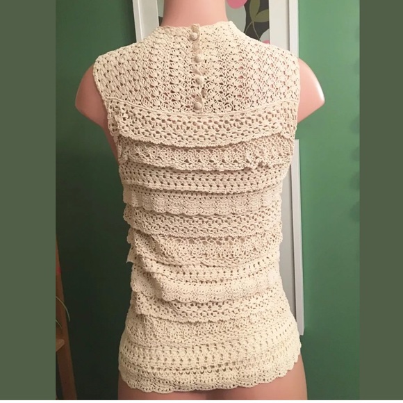 Cynthia Steffe Crochet Tired Lace High Neck Top M - Picture 5 of 7